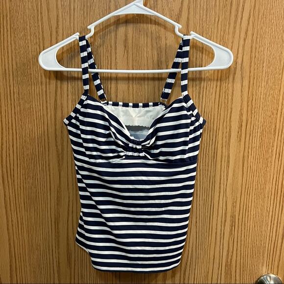 Lands’ End Navy Blue & White Stripe Tankini Top Swimsuit Top Size 4 w/ Underwire - Picture 1 of 7